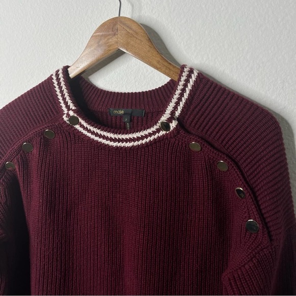 Maje Marianou Bordeaux Maroon Burgundy Gold Button Pullover Sweater Womens M - Picture 3 of 6